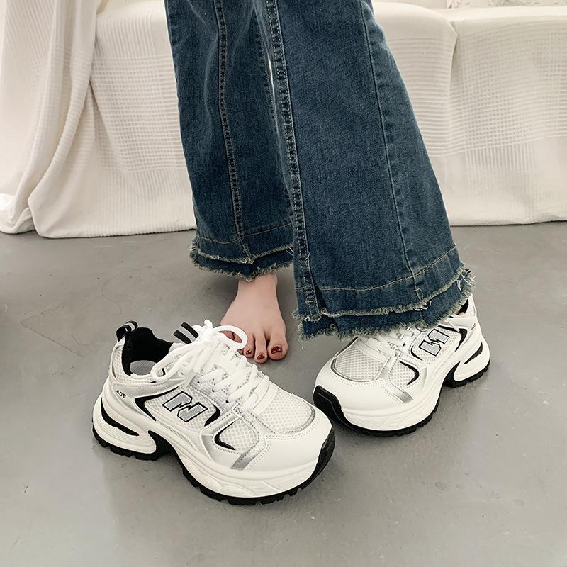Breathable sports shoes women's spring and autumn platform European popular dad shoes 2025 new versatile student running white shoes