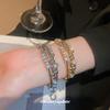 Diamond-encrusted multi-layer geometric round opening bracelet, metal bracelet, bracelet, light luxury high-end jewelry.