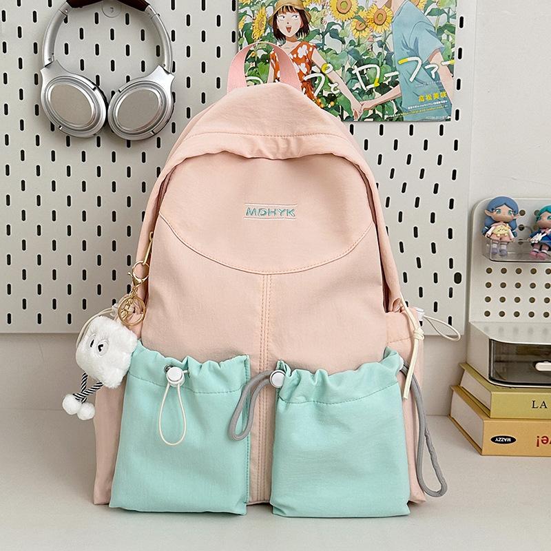 

School bag girls junior high school high school college students fashion color matching computer backpack leisure large capacity class backpack tide single bag розовый