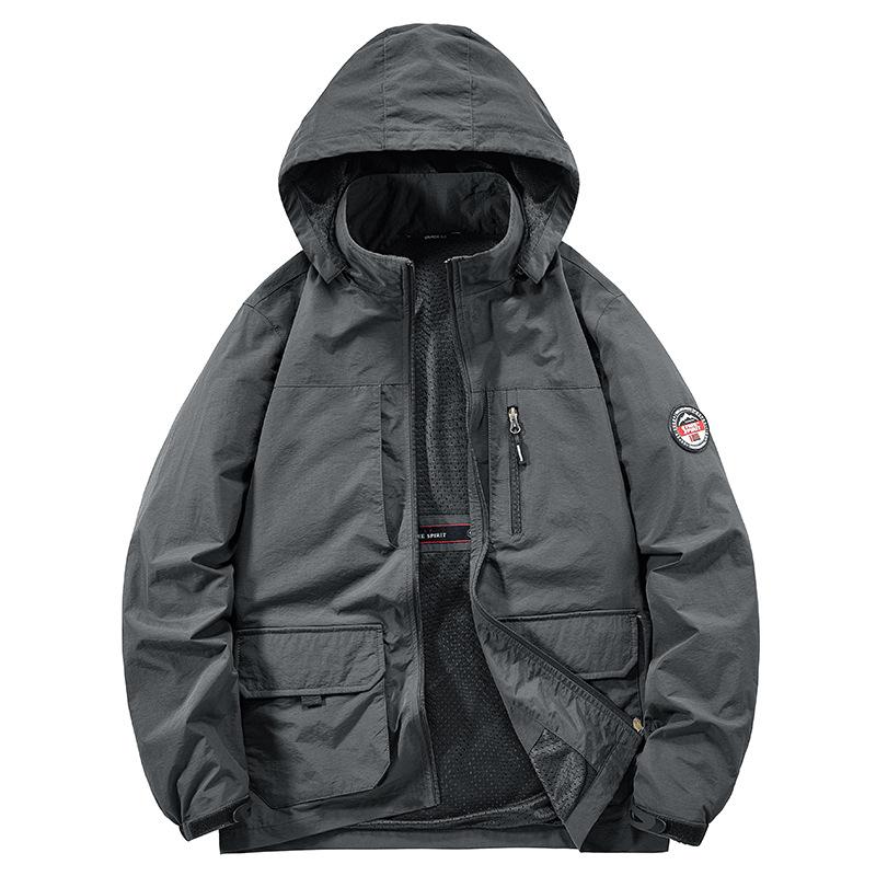 Men's Jacket Spring and Autumn Leisure Joker Outdoor Windproof Hooded Tooling Mountaineering Clothes