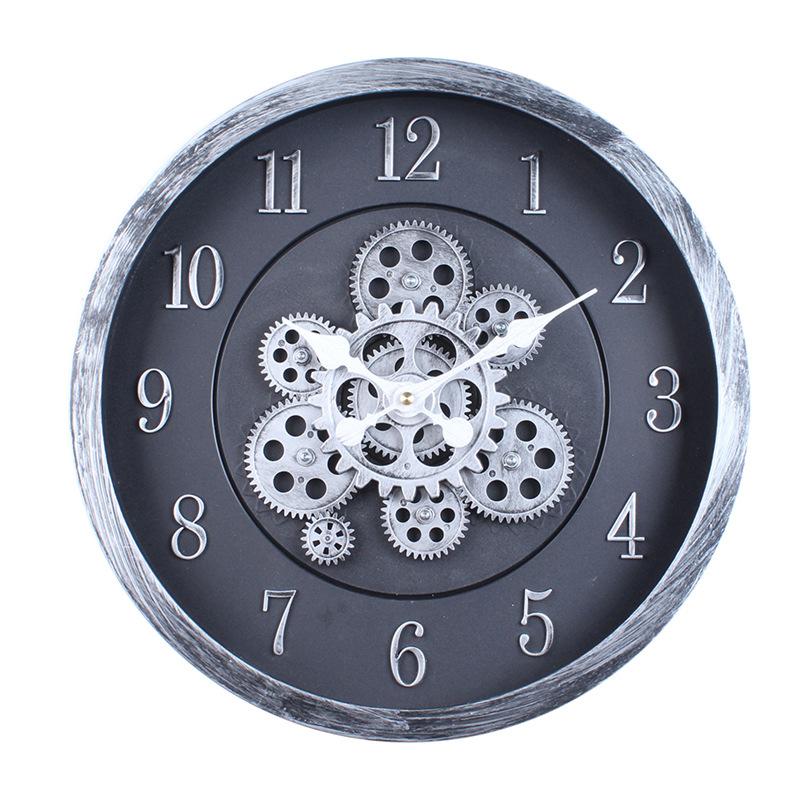 40CM Creative Dynamic Gear Clock Living Room Retro Wall Clock Decoration Modern Wood Grain Clock Wall Clock