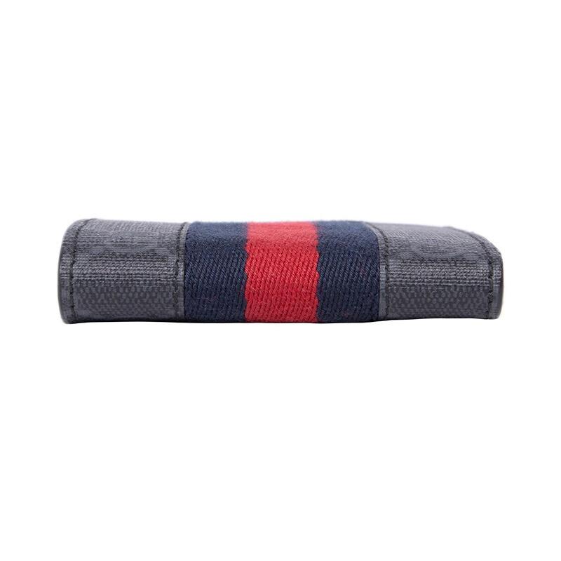 Gucci GG Supreme Presbyopia Logo Striped Web Short Bifold Canvas and Leather Wallet Mini Men's Black Gray