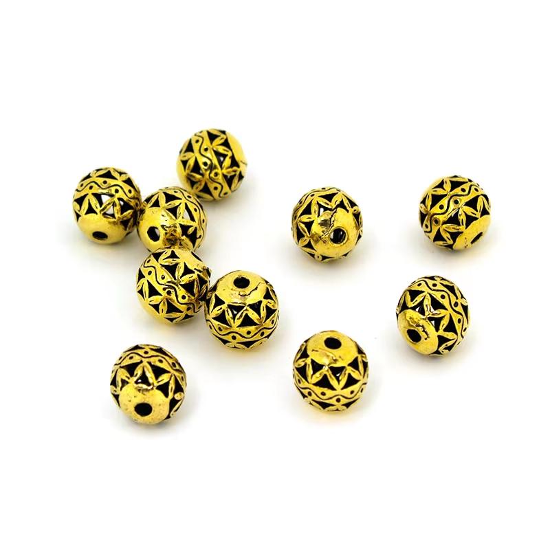 10 Piezas 10mm Plata Antigua Tibetana Metal Espaciador Perlas Bola Redonda Hueca Sueltas Para Fabricación de Joyería Pulsera DIY Collar