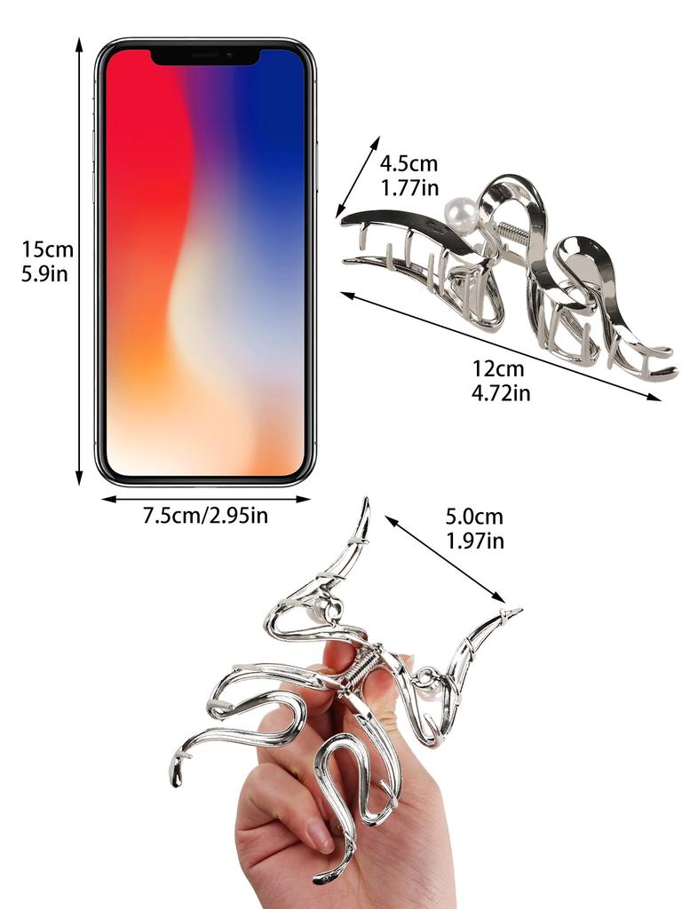 1 Pcs Hair Claw Clips, Large Hair Clips for Thick Hair,Silver Hair Clips, Big Jaw Clips for Hair,Non-Slip Hair Clips for Women