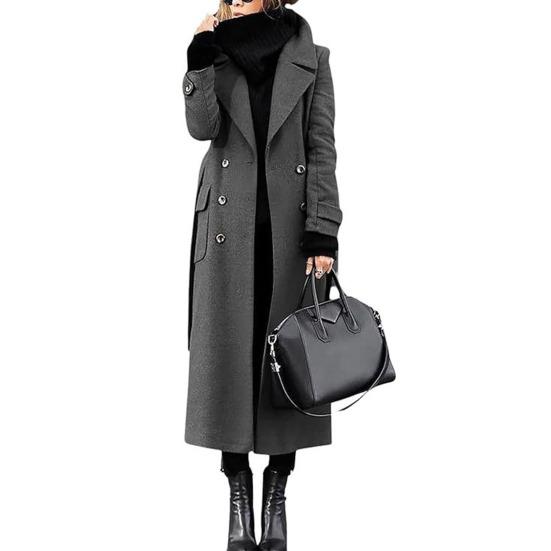 

Женское двубортное длинное тренчкот Классическое пальто-пикот с лацканами с поясом Осенне-зимнее повседневное пальто S