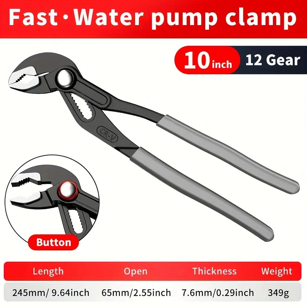 1pc Water Pump Pliers Quick-Release Plumbing Pliers Pipe Wrench Adjustable Water Pipe Clamp Pliers Household Hand Tools Multi-fu