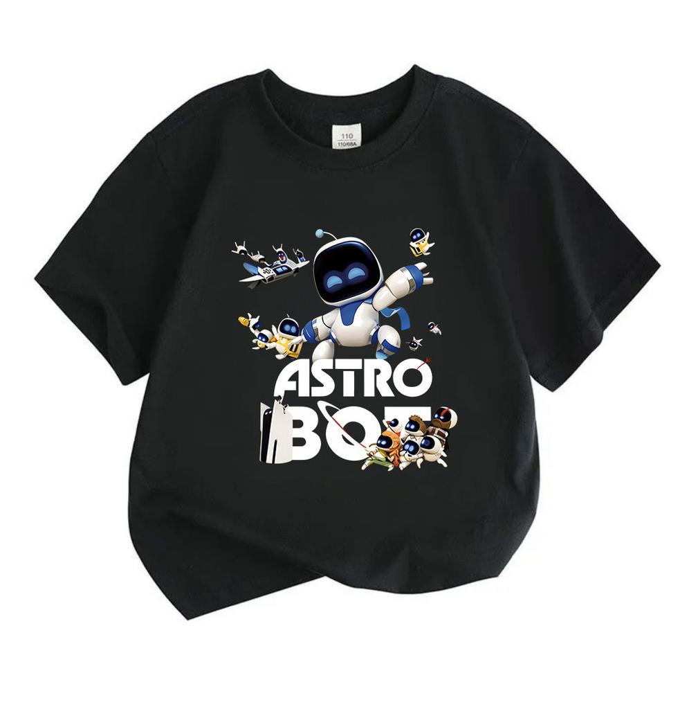Kids Boys Girls Casual Astro Graphic T Shirt 100% Cotton Short Sleeve Crew Neck Tee Tops Cute Space Robot Pattern Summer Daily Wear for Children