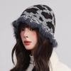 Leopard Print Knitted Beanie Hat Women Warm Ear Protection Ruffled Brim Winter Fashion Cap