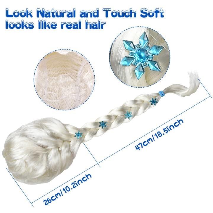 Frozen 2 Kids Elsa Dress Set with Crown, Wig and Accessories, Ice Queen, Fine Fabric, 5-6 Years, 130cm, Blue