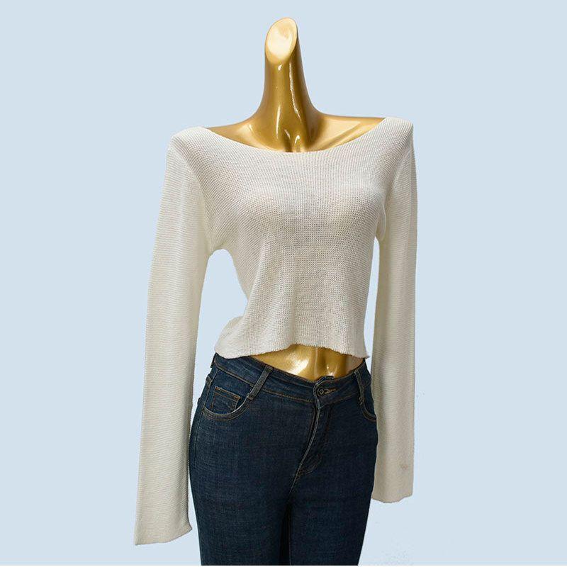 off-Shoulder Collar Long Sleeve Knit Spring Summer Pure Desire Sexy Gyaru Style Loose High Waist Short Cover Up Pullover Top