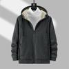 New Autumn and Winter Lamb Velvet Cardigan Plus Size Men's Sports Top Velvet Thickened Hooded Sweatshirt Warm Jacket Trendy