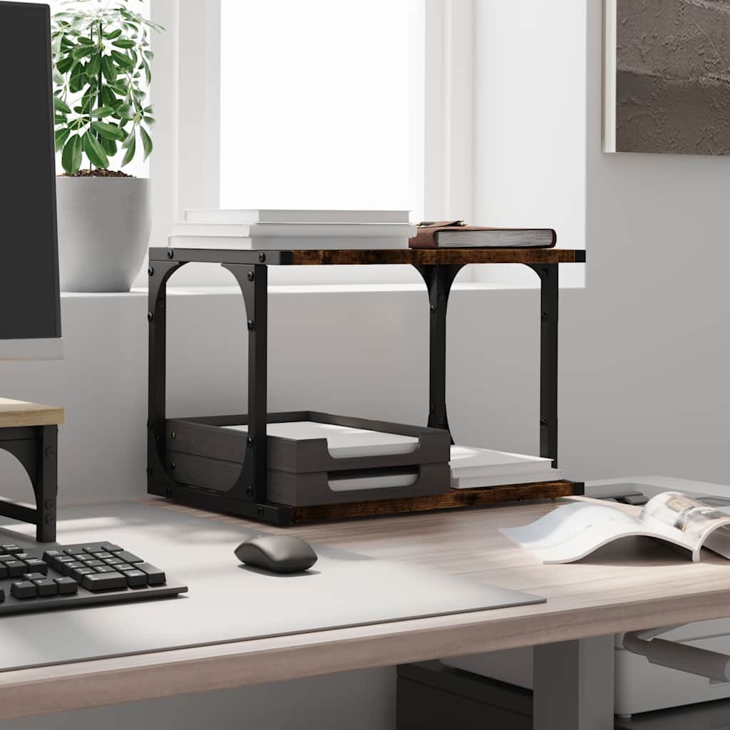 Printer Stand with 2 Shelves Smoked Oak Finish 41 X 28 X 33.5 Cm