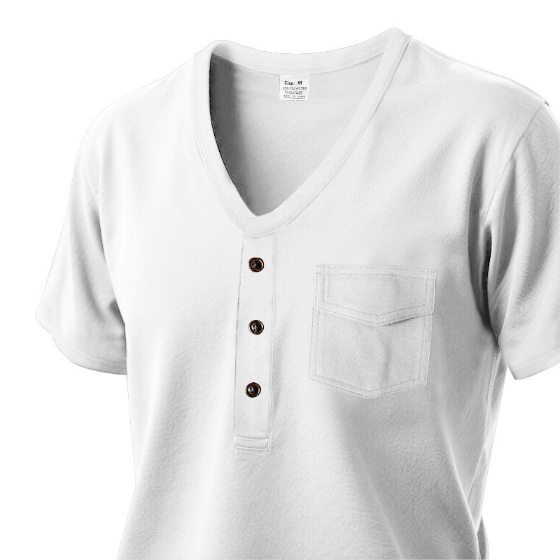 Herenlos V-hals Henley T-shirt met zak en korte mouwen.