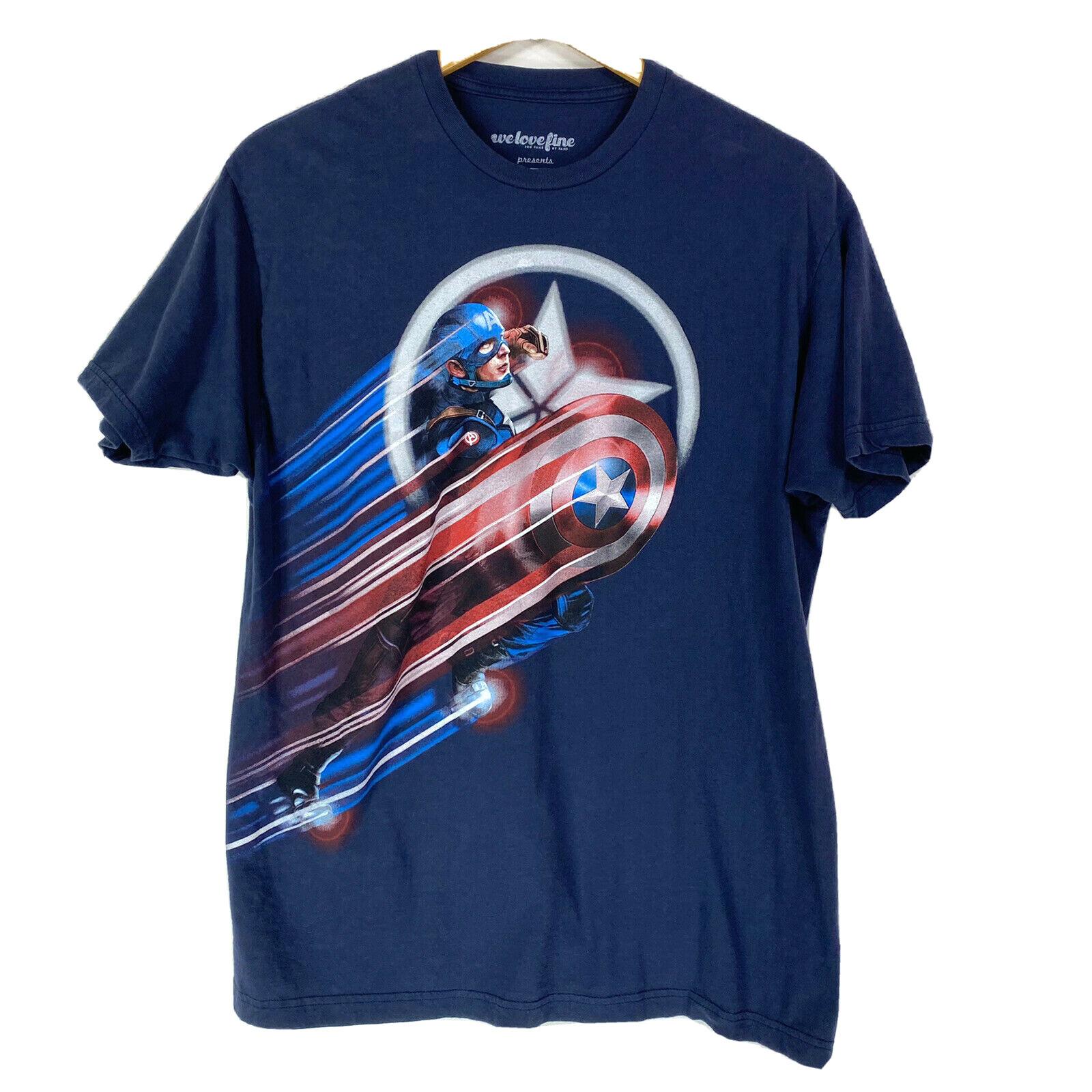 We Love Fine Marvel L Large T-Shirt Captain America Chris Evans Civil Navy Blue S
