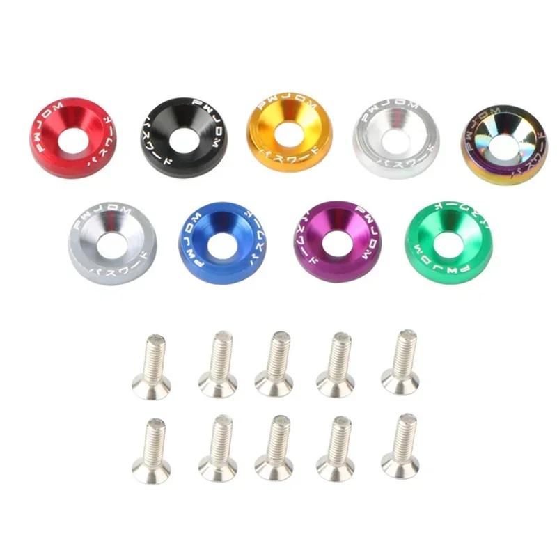 10Pcs M6 Car Modified Fasteners Fender Washer JDM Screw Gasket  Aluminum Mudguard Bumper Engine Concave Screws Car Accessories