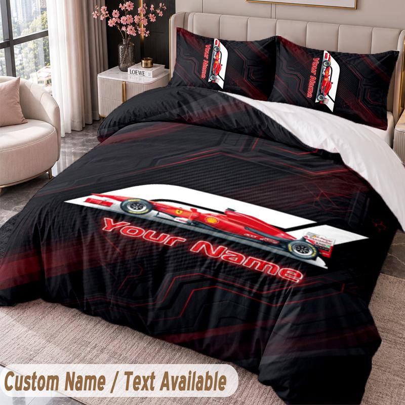 F1 Bedwäsche-Set mit Aufdruck Benutzerdefinierter Name Text 1 Bettbezug 2 Kissenbezüge für Schlafzimmer
