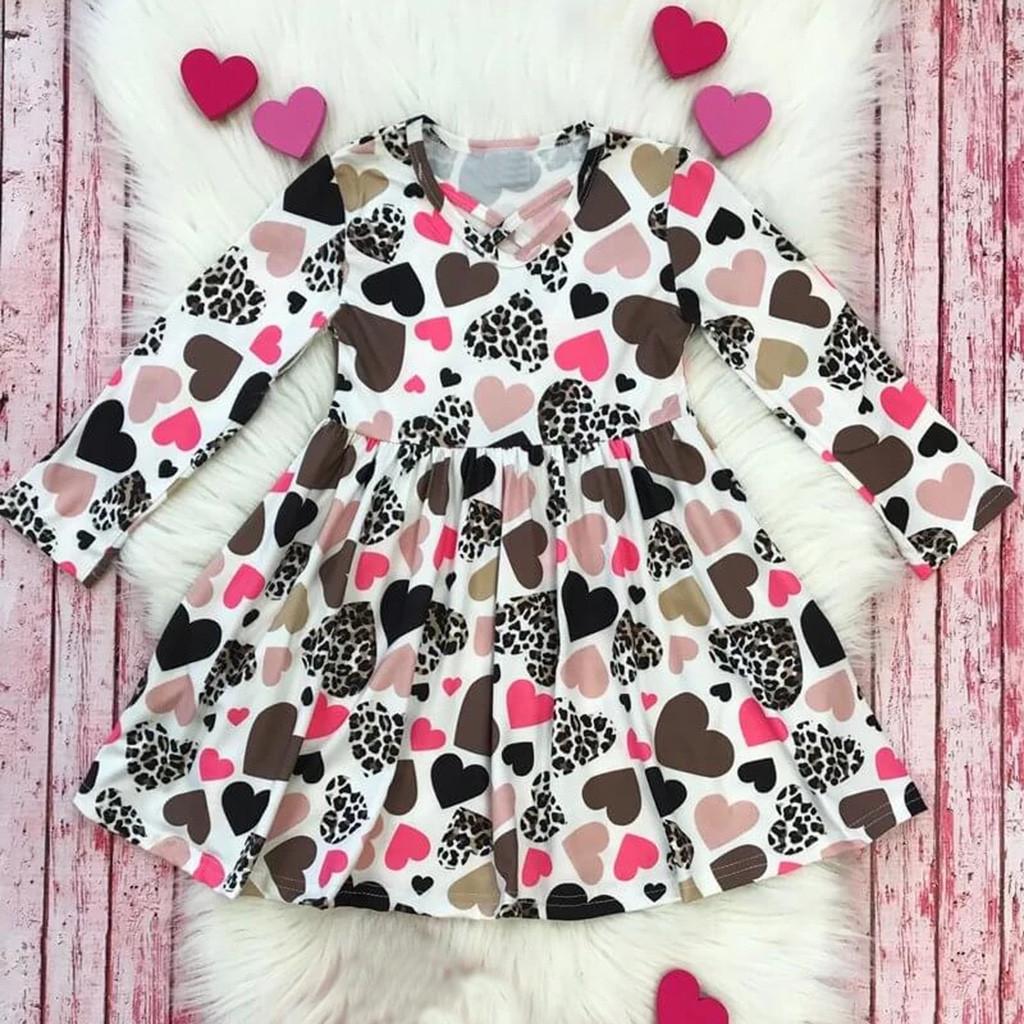 

Леопардовое платье принцессы с сердечками для маленьких девочек на День святого Валентина, одежда