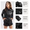 GMXIA Women's Solid Color Print Leather Women Spring and Autumn Thin Short Fashion Long Sleeve Jackets & Coats