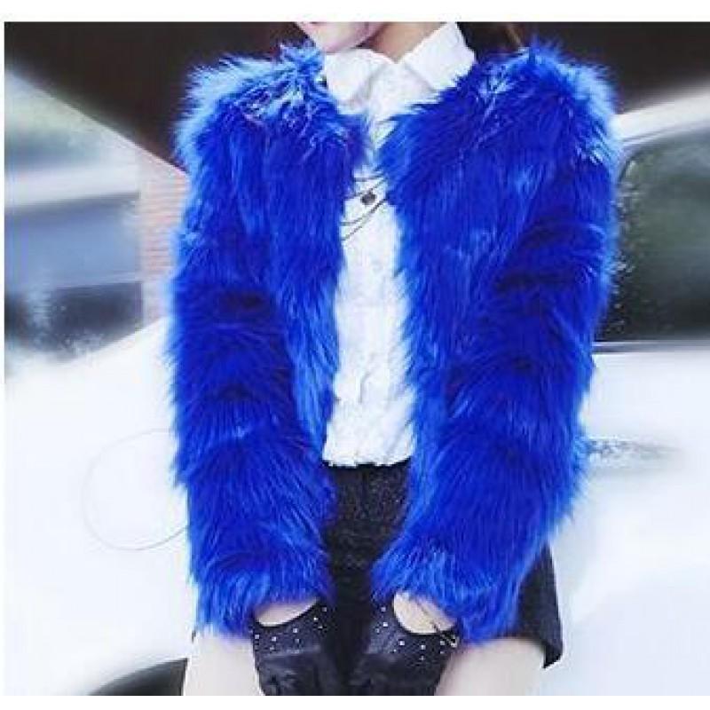 Womens Short Faux Fur Coat Long Sleeve Winter Warm Fluffy Jacket Daily Wear