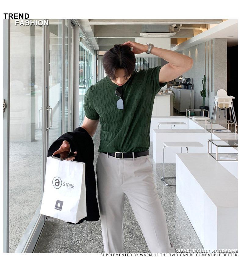 Men's Retro Loose-Fit Ice Silk Knit T-shirt - Short-Sleeve, Round Neck, Korean Style