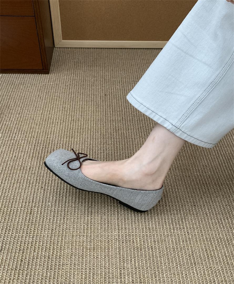 

Doudou Shoes Women s 2025 Spring and Autumn Versatile Commuter Gentle Bow Temperament Late Evening Wind Square Head Single Shoes Women 39 серый