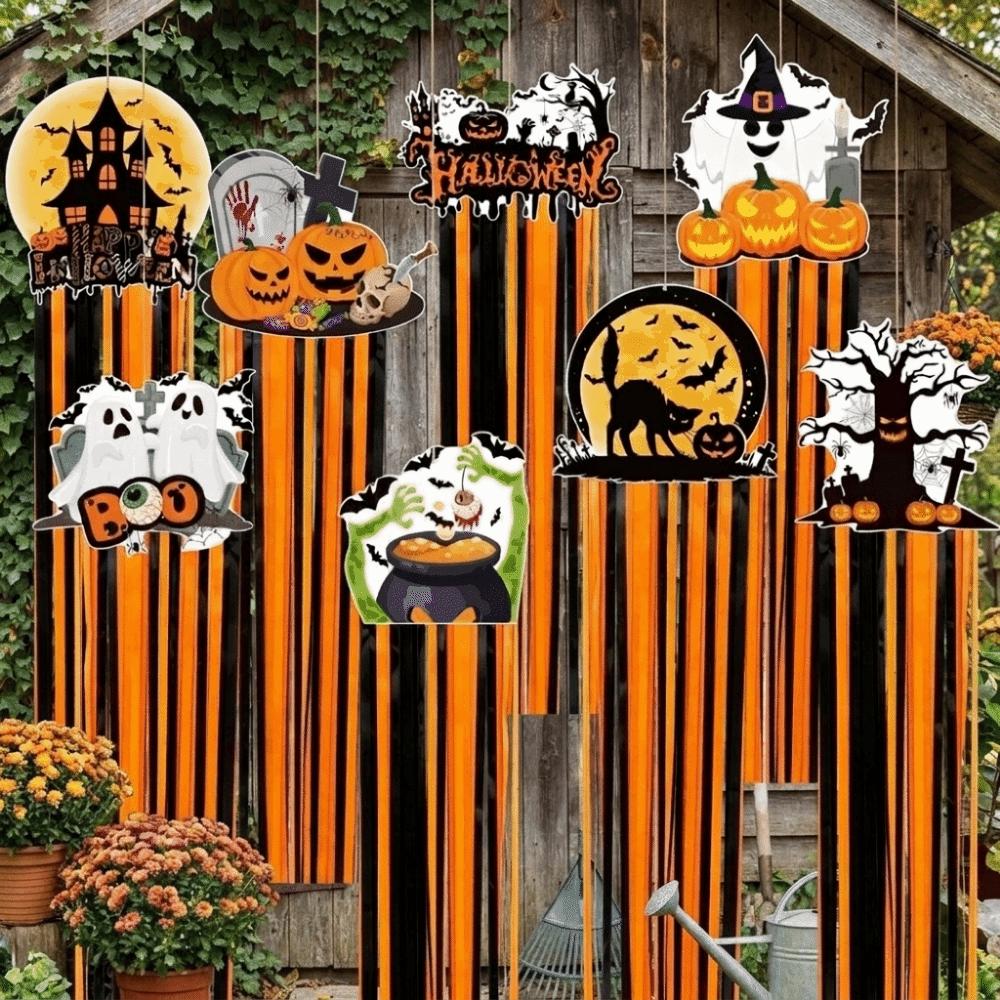 8Pcs Scary Halloween Pumpkin Hanging Decor Creative Halloween Hanging Sign Wall Ornament