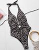Costume da bagno da donna con stampa leopardata Halter Ring Ritaglio Sexy Back Tie Bikini Costumi da bagno da spiaggia