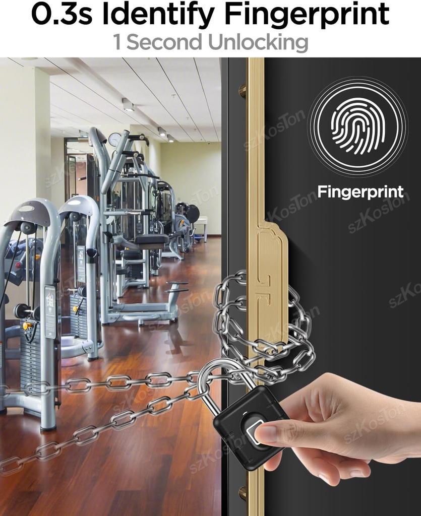 Fingerprint Padlock IP67 Waterproof Lock Smart Padlock Keyless Biometric Lock Suitable for Luggage Suitcase Gym Locker Lock