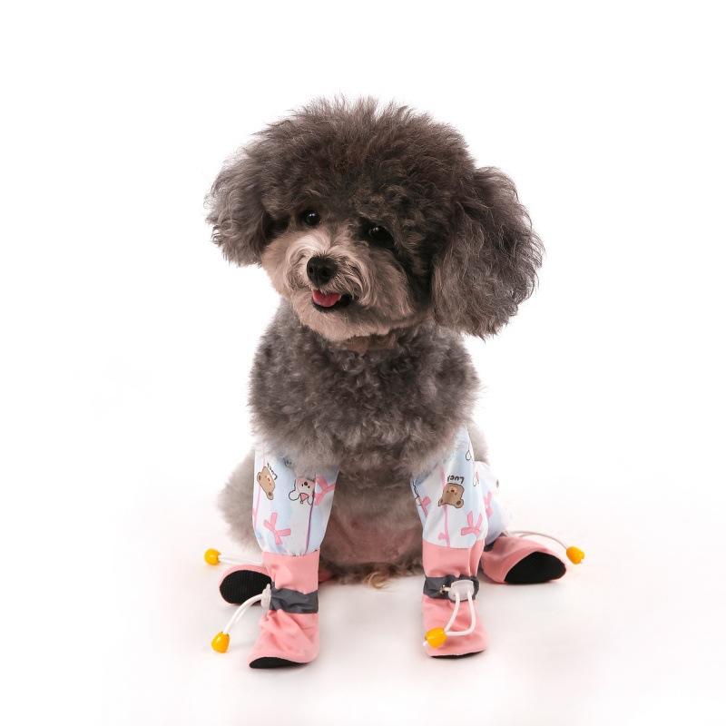 

Pet Strolling Pants Dustproof Anti-Slip Dog Jumpsuit Shoes Four Leg Protection Reflective Stripe Pet Pants Adjustable Waterproof S рожевий