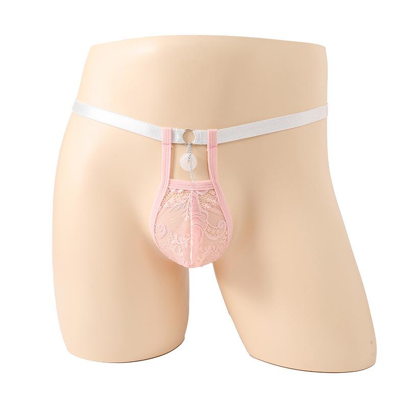 Sissy Lingerie Men'S Lace Penis Pouch Mini Panties Belt Hollow Safety Buckle T-Back Thong See Through Fetis Erotic Underwear
