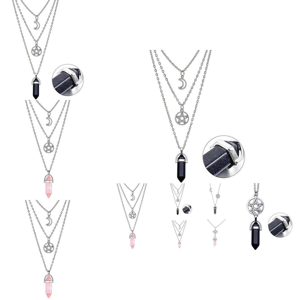 Trendy Alloy Pendant Necklace With Hollow Moon And Pentagram For Fashion And Gift