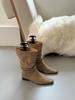 Coarse Heel Khaki Suede Medium Tube Stacking Boots Women's Shoes 2025 New Thin Boots Spring and Autumn Single Boots French Short Boots