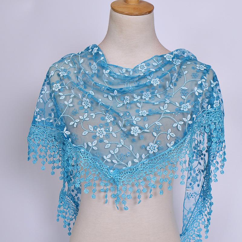 Tassel Shawls Female Scarf Solid Color Embroidered Lace Veil Floral Head Covering Veils Women Triangle Scarf 150*40cm