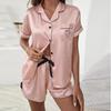 Women's Plus Size Summer Ice Silk Pajama Set - Short Sleeve & Shorts