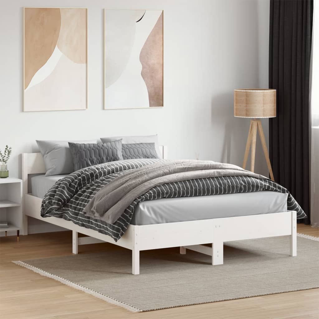 Vidaxl Bed Frame Without Mattress, White, 140X190 Cm, Solid Pine Wood