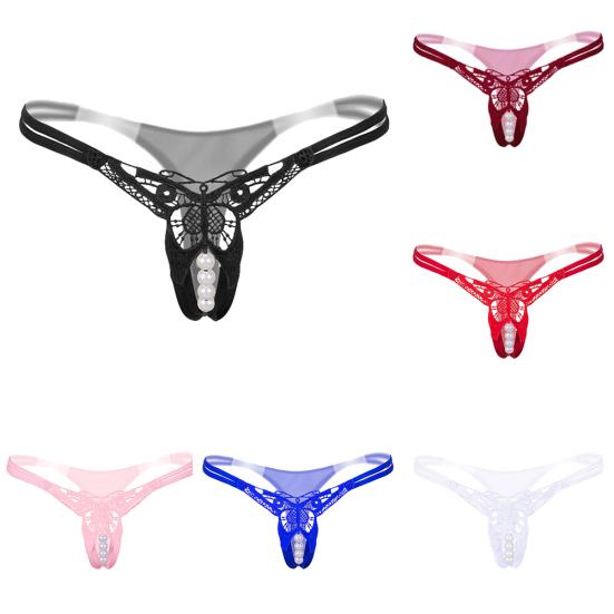 

Faux Pearl Massage Open String Crotch Underwear Briefs Lady G-String