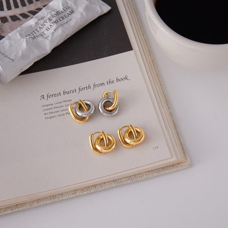 Titanium and Steel Double-loop Earrings - Luxurious and High-end Ear Studs for Women, Made of Stainless Steel, As A Piece of Jewelry.