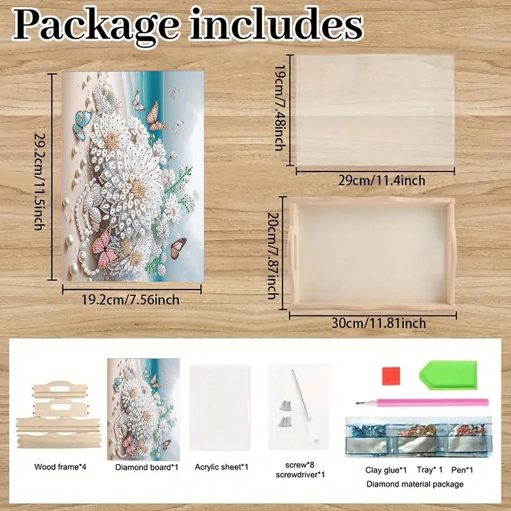 DIY Diamond Painted Wooden Dining Plate with Handles Diamond Art Tableware Manager Tray Good for Parties Or Bed Food Tray