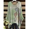 Lady's elegant floral print T-shirt, loose fit, round neck short sleeves, machine washable, casual and comfortable top
