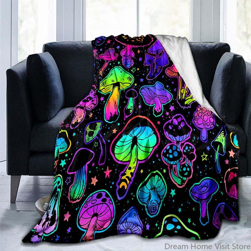 1pc Warm And Soft Fantasy Mushroom Blanket Flannel Throw for Sofa,Bed, Travel, Camping, Livingroom, Office, Couch, Chair,And Bed