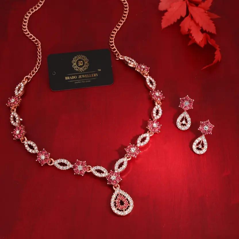 Brass Gold-plated Rose Gold, Pink, White Jeweller Set For Women's and Girls