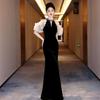 Black Evening Dress Women's 1011 New Light Luxury Niche High-end Fishtail Beautiful Senior Sense Engagement Banquet Host