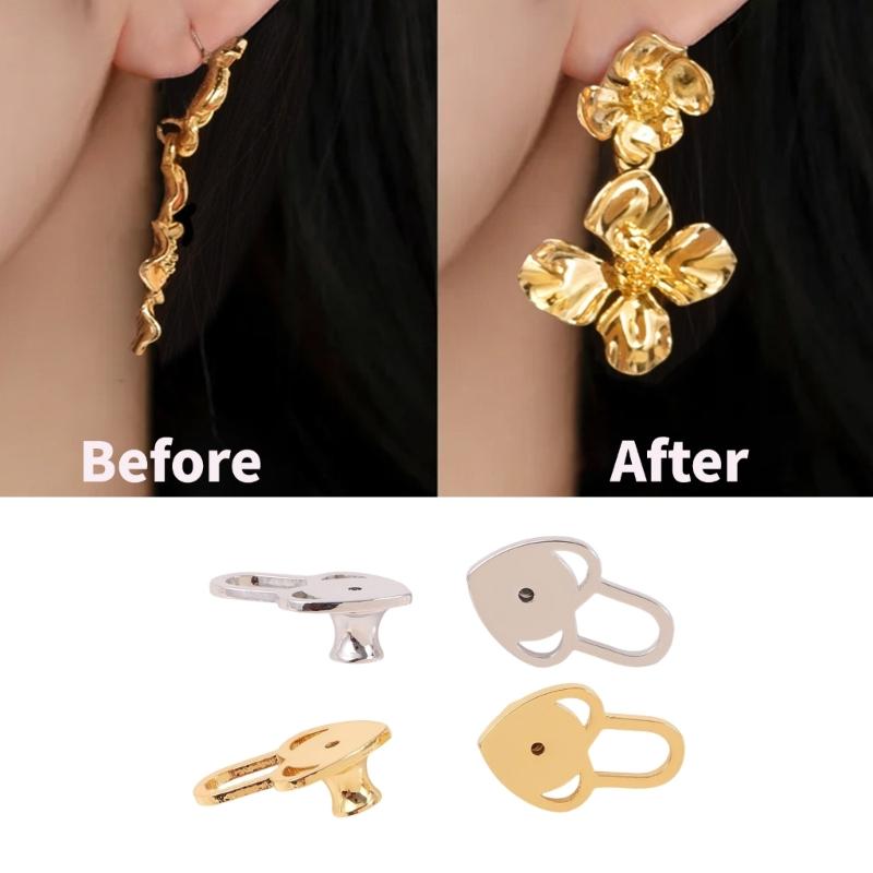 Heart Earring Lifter Backs 4 Piece Set, Decorative Support Back for Droopy Post Earrings, 1.6Cm, Daily Outfit Wear
