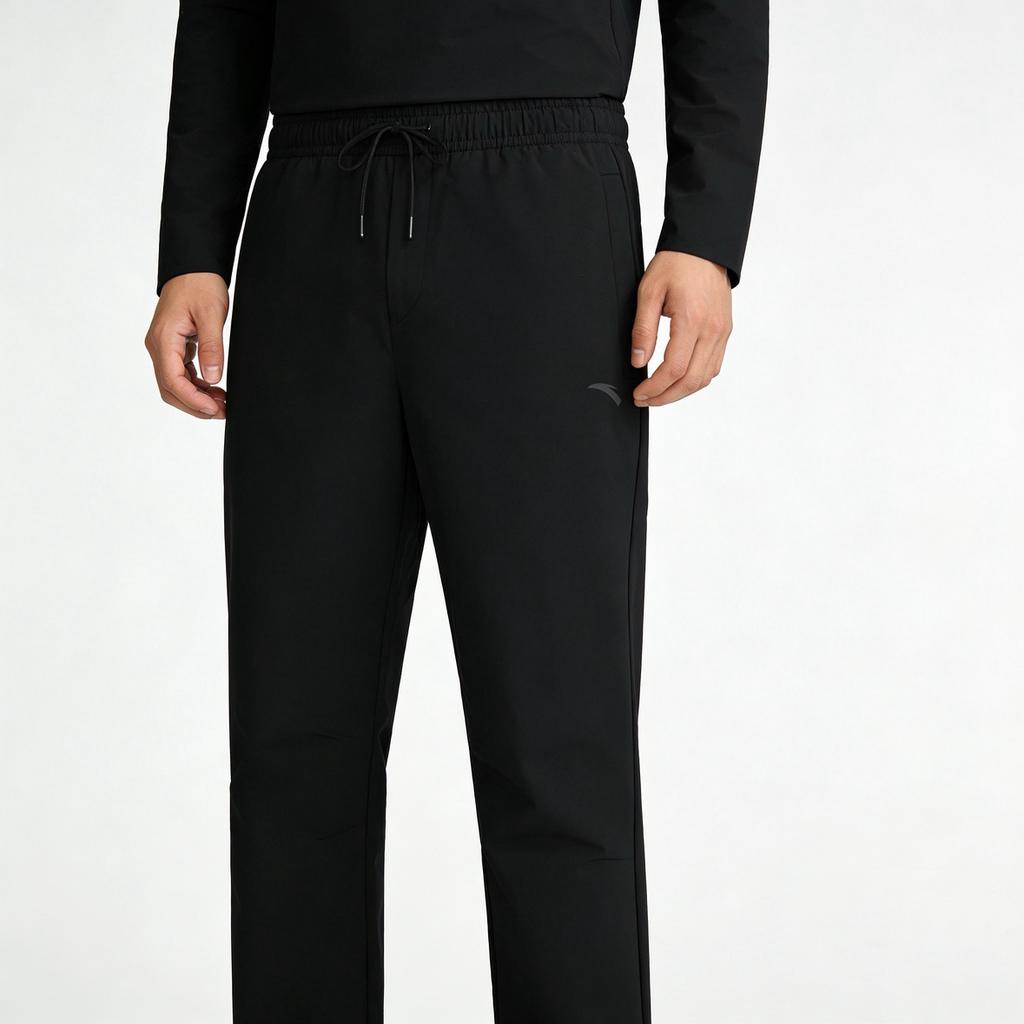 Anta Comfortable Solid Color Fleece Versatile Sports Long Pants Men Bottoms Black 152517307N-3