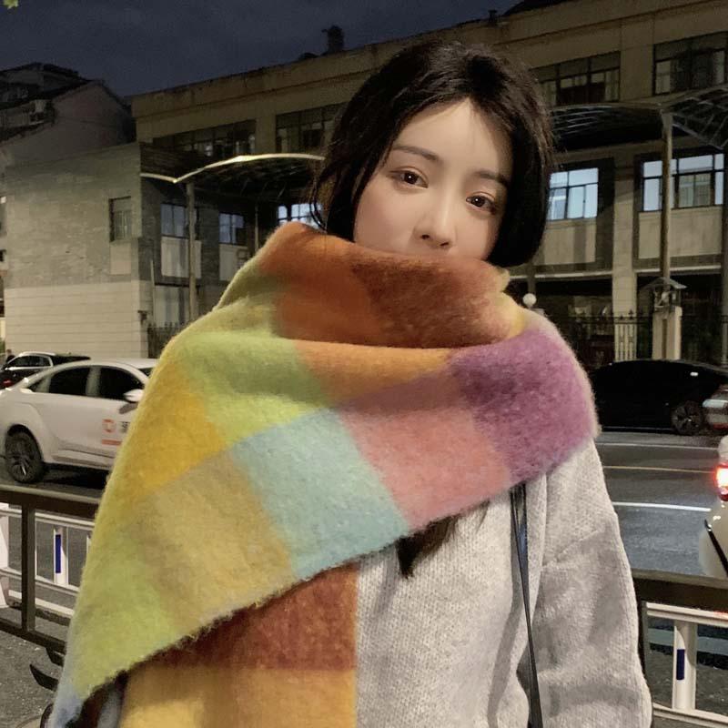 Scarf Women'S Autumn And Winter Premium Color Matching Tassel Mohair Thickened Shawl