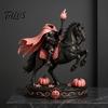 Künstlerische Rüstung Ritter Figur Kopflos Fackel Figur mit Pferd Kürbis, Gotische Rosa Harz Nische Goth Geschenkideen Statue für Halloween Kaminsims Tischplatte
