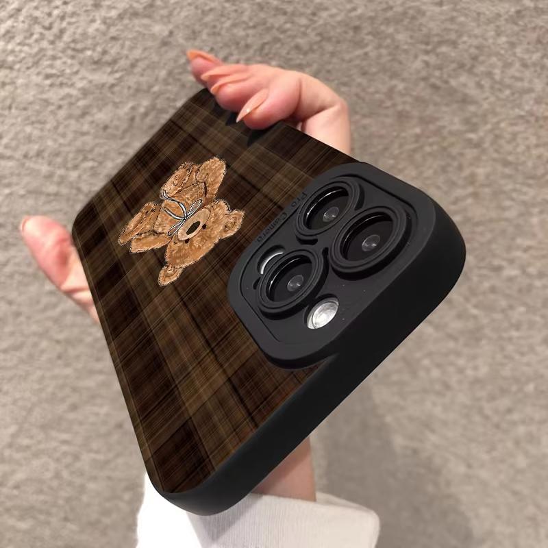 Vintage Plaid Bear Patterns Phone Case For iPhone 17 Pro Max 16 Pro 15 14 13 Mini 12 11 Pro Max 16E 17Air Hockproof Soft Cover