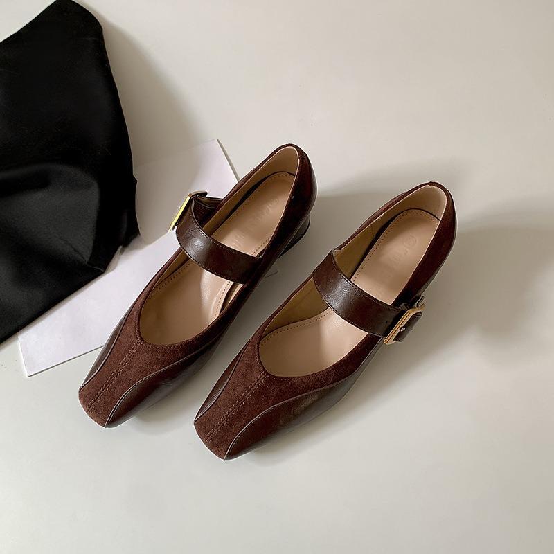 Mary Jane High Heels Women's Thick Heels One-strap Shoes Medium Heel Square Toe Small Leather Shoes