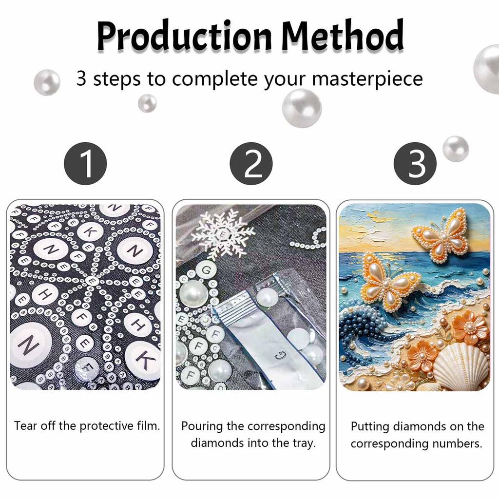 Pearl Painting Set Pearl Art DIY Handmade Crafts Ocean Wave Butterfly Seashell Flower Home Wall Decoration
