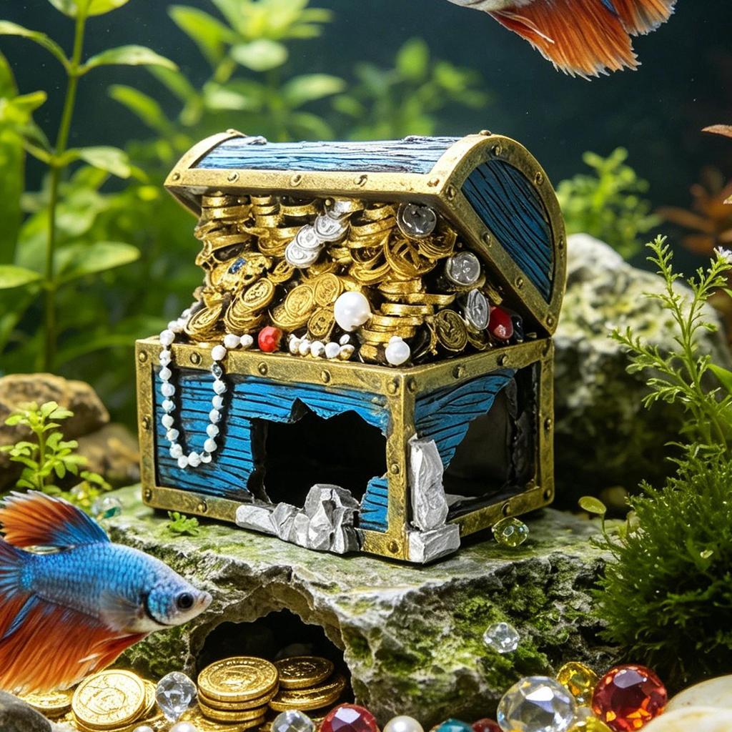 Treasure Box Fish Tank Decor Resin Shrimp Shelter Fish Tank Ornaments for Betta Shrimp Lizard Turtle Reptile Terrarium